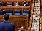 El presidente del Gobierno, Pedro Sánchez, se dirigía ayer en el Congreso al líder del PP, Pablo Casado DVD1040 (24/02/2021) El presidente del gobierno Pedro Snchez contesta una pregunta durante la sesin de control en el congreso de los diputados en Madrid.