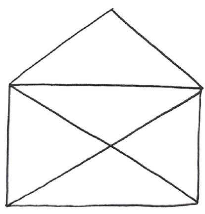 Dibujo de un sobre, que constituye el clásico ejemplo de camino euleriano