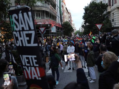 Imagen de la protesta de este miércoles en la calle de Núñez de Balboa en Madrid.