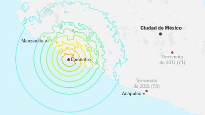 Ubicación de los epicentros de terremotos en 2018, 2021 y 2022.
