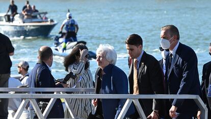 La secretaria del Tesoro de EE UU, Janet Yellen, a su llegada a Venecia para la reunión del G-20.
