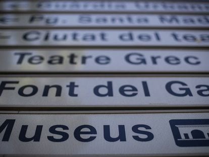 Un cartel en Montjuïc con indicaciones de museos.