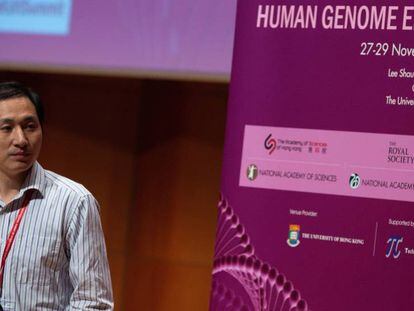 He Jiankui interviene en el congreso de Edición de Genoma Humano de Hong Kong.