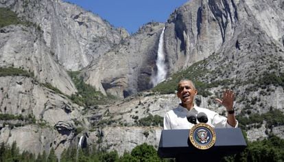 El presidente de EEUU, Barack Obama, habla sobre el Servicio de Parques Nacionales en el parque nacional de Yosemite.