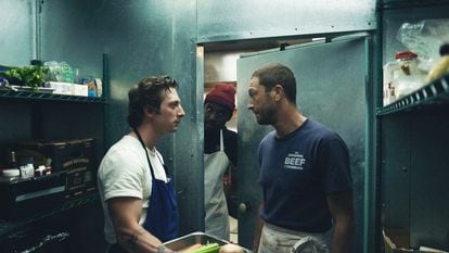 Jeremy Allen White, Lionel Boyce and Ebon Moss-Bachrach, in the first season of 'The Bear'.