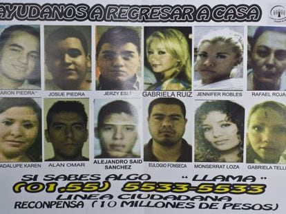 Un cartel con los rostros de los 12 desaparecidos en un &#039;after hours&#039; en el DF.