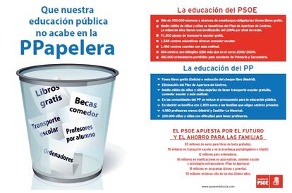Imagen del díptico que el PSOE tiene previsto repartir en los colegios.