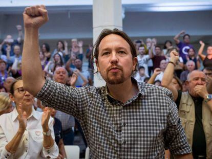 El líder de Podemos, Pablo Iglesias, durante un acto de precampaña este sábado.