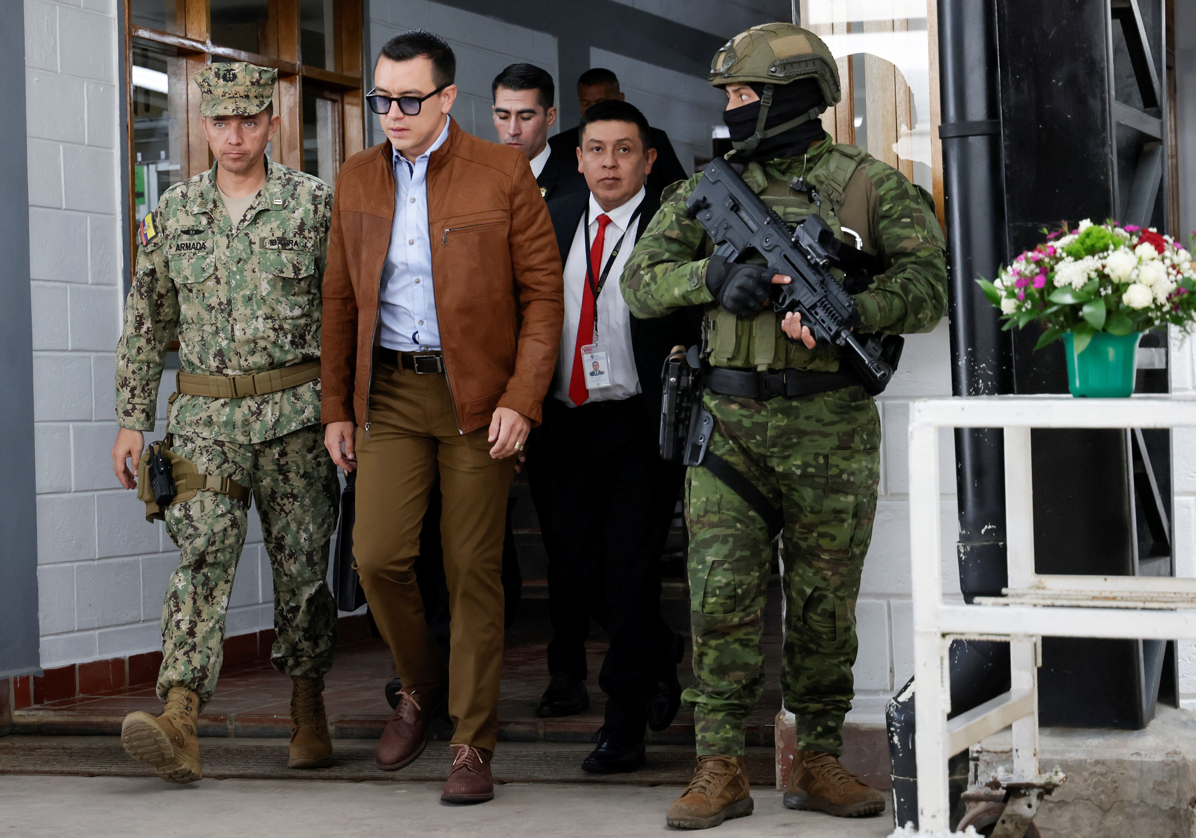 El presidente Daniel Noboa, durante un evento sobre el empleo en Quito, el día 10 de abril de 2024. 