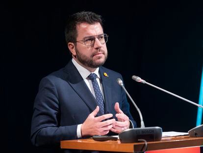 El president Pere Aragonès, durante un acto este jueves