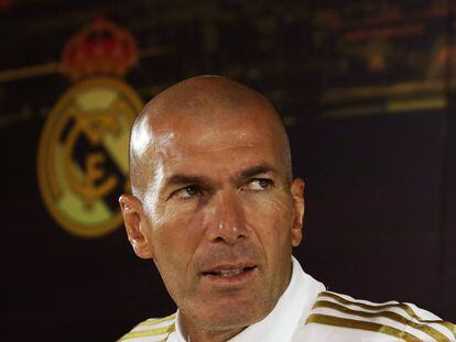 Zinedine Zidane, en la rueda de prensa del sábado en Valdebebas.