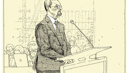 Bernardo Bajolet, visto por el ilustrador Sergio Aquindo para 'Le Monde'.