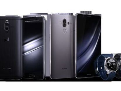 Los nuevos dispositivos de Huawei, el Mate 9 y el Huawei Fit.