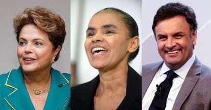 Montagem sobre imágenes de Rousseff, Marina y Aécio.