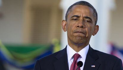 El presidente Barack Obama durante la rueda de prensa con el presidente de Tanziana.