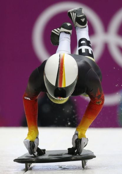 La alemana Sophia Griebel, durante un entrenamiento de skeleton