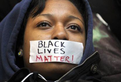 La estudiante Zaniya Joe, en una protesta de Black Lives Matter convocada en la Penn State University (Pensilvania), en 2014.