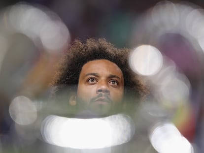 TALLINN, ESTONIA - AUGUST 15:  Marcelo of Real looks on prior to the UEFA Super Cup between Real Madrid and Atletico Madrid at Lillekula Stadium on August 15, 2018 in Tallinn, Estonia.  (Photo by Alexander Hassenstein/Getty Images)