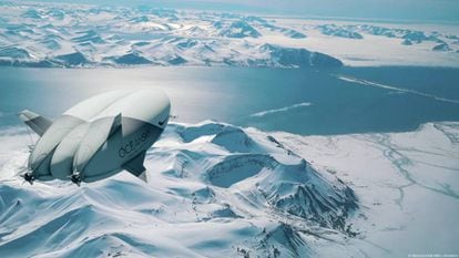 Una recreación por ordenador del Airlander 10 sobrevolando el Polo Norte.