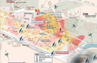 Detalle del mapa del bombardeo de Gernika el 26 de abril de 1937, extraído del atlas La Legión Cóndor.