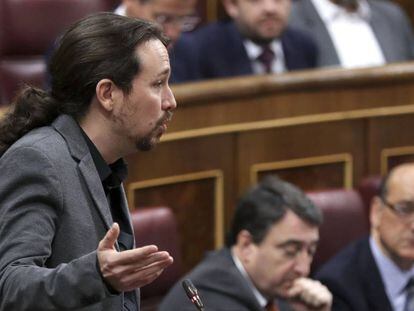 El secretario general de Podemos, Pablo Iglesias, durante una intervención en el Congreso.