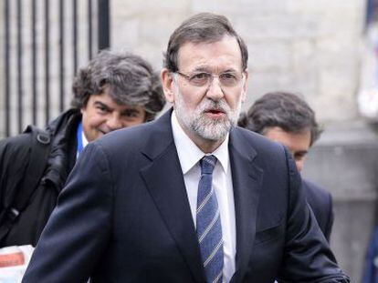 Rajoy, a su llegada a la reuni&oacute;n del Partido Popular Europeo, en Bruselas.