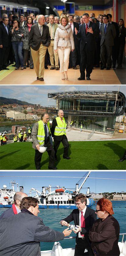 La presidenta de la Comunidad de Madrid, Esperanza Aguirre, y el alcalde de la capital, Alberto Ruiz-Gallardón, en la estación de metro Mirasierra. El alcalde de Bilbao, Iñaki Azkuna (arriba), visita las obras de la futura clínica Idom. El presidente balear, Francesc Antich, en el barco que tiende el cable eléctrico entre Mallorca y la Península.
La ministra de Medio Ambiente, Rosa Aguilar, en un taller de cocina en el mercado de Plaza de España de Córdoba.