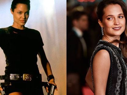 Angelina Jolie, como Lara Croft, y Alicia Vikander.