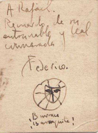 Palabras de Lorca escritas a su amigo Rafael.