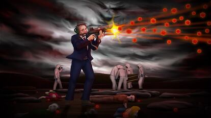 Another caricature of the site, satirizing Jair Bolsonaro's mishandling of the pandemic.