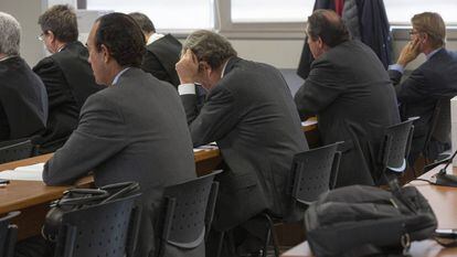 Los acusados Joaquín Maldonado, José Antonio Noguera, Ernesto Moreno y Pablo Broseta, este jueves en la Audiencia de Valencia. 