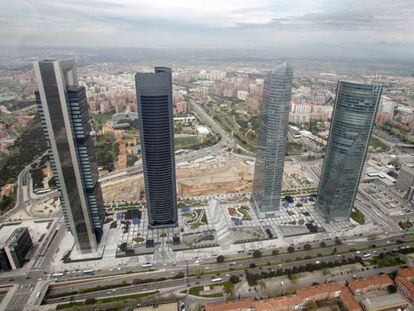 Vista aérea de la zona empresarial de Madrid.