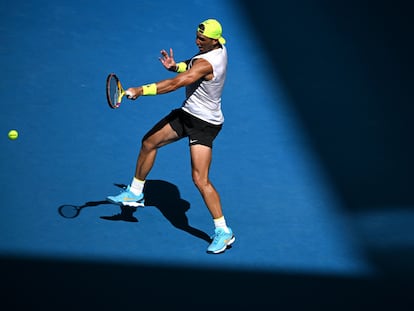Nadal, durante el entrenamiento de este sábado en Melbourne Park.