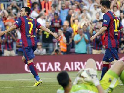 Pedro celebra su gol, el segundo del Barcelona. / Manu Fernandez (AP)