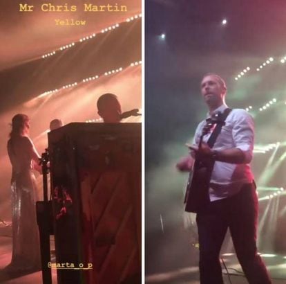 Chris Martin toca 'Yellow' (izquierda) para abrir el baile nupcial; y 'Viva la vida' (derecha) en la boda de Marta Ortega, en dos imágenes de la cuenta de Instagram de Pier Paolo Piccioli.