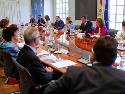 El presidente del Gobierno en funciones, Pedro Sánchez, en la reunión en La Moncloa de la comisión interministerial para el Brexit.