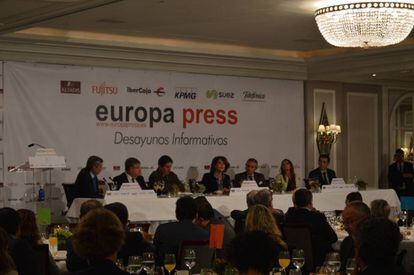 Dolores Delgado durante el desayuno informativo de Europa Press