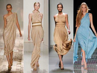 De izquierda a derecha, modelos de Elbaz para Lavin, Alberta Ferreti, Bottega Veneta, Donna Karan y Versace.