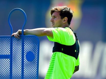 Messi, en el último entrenamiento de Barcelona.