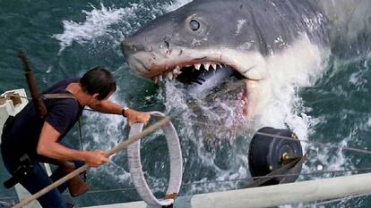 El sheriff Brody se enfrenta al tiburón, al final de la película.
