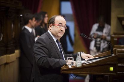 El portavoz del PSC, Miguel Iceta, durante su intervención.