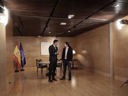 Sánchez, durante su reunión con Iglesias.