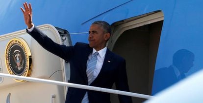 Barack Obama, antes de viajar a Varsovia, Polonia.