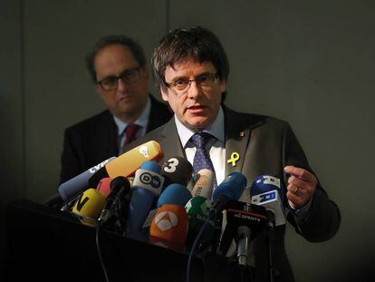Puigdemont durante una rueda de prensa en Alemania.