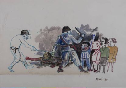 Obra con tinta, acuarela y collage sobre papel, pintada por Berni en 1980.