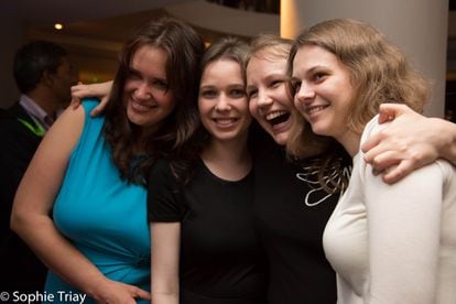 De izquierda a derecha: Anna Zatonskih (EEUU), Mariya Muzychuk (Ucrania), Valentina Gunina (Rusia) y Anna Muzychuk (Ucrania), durante el torneo de Gibraltar en enero de 2017.