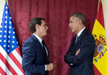 El líder de Ciudadanos entrevistándose con Obama.