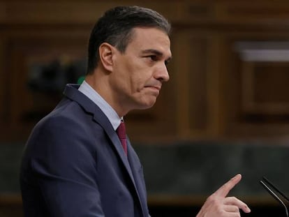 El presidente del Gobierno, Pedro Sánchez durante su intervención en el Congreso este miércoles durante la sesión de control al Gobierno.