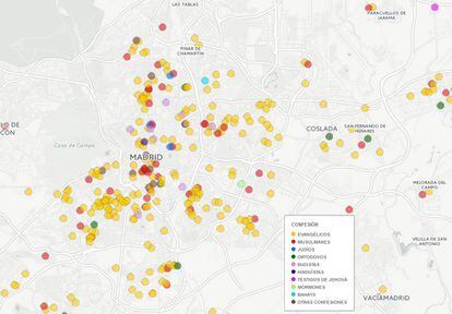 Mapa interactivo de los templos religiosos de la capital.