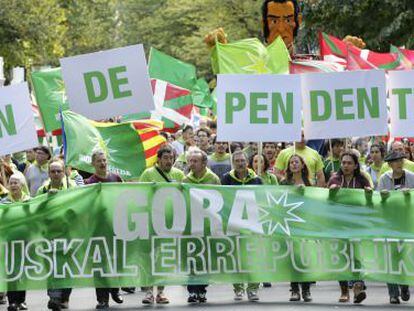 Cabecera de la manifestaci&oacute;n organizada este domingo en Bilbao por Independentistak.